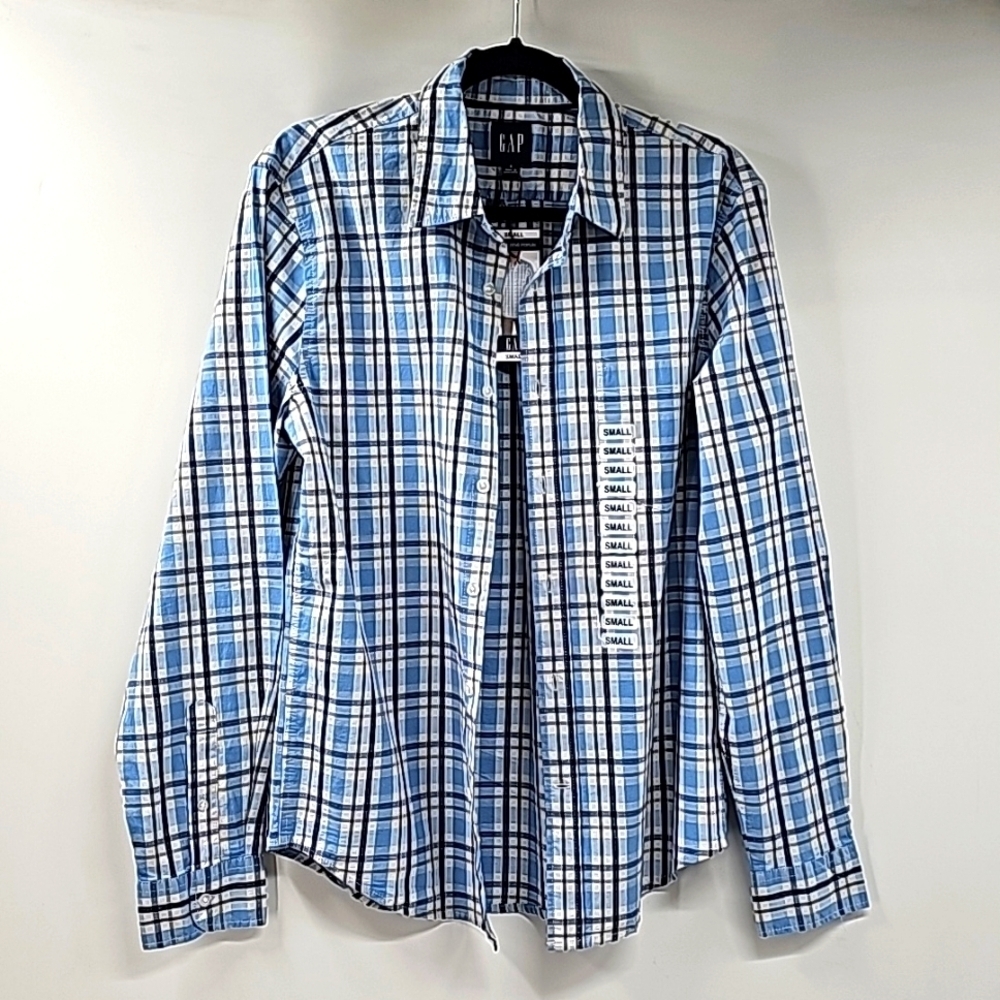 GAP Blue Plaid Button Front Stretchy Casual Shirt‎